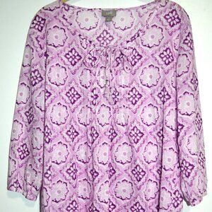 J. Jill Tunic Women’s Blouse XS Lilac Purple White Geometric  Boho Peasant
